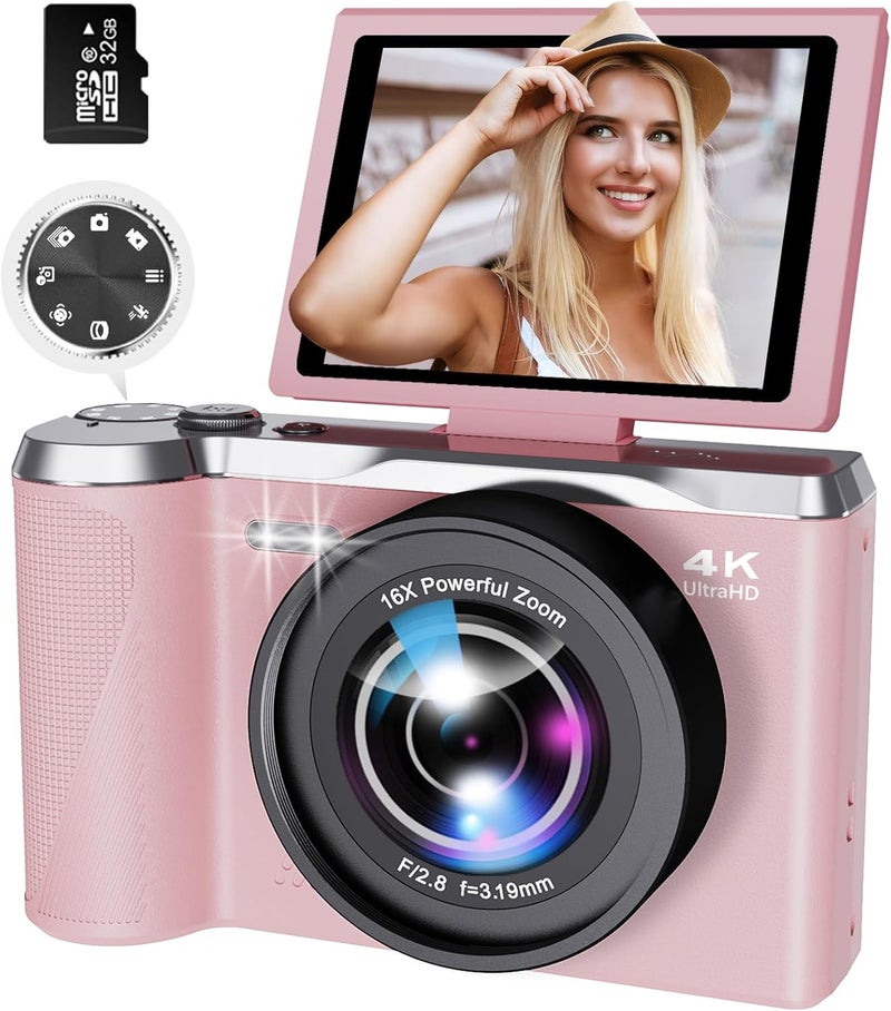Kasukani 4K Digital Camera for Photography and Video, 56MP Autofocus Vlogging Camera with 3" 180° Flip Screen, 16X Zoom Compact Point and Shoot Camera for YouTube, Travel & Daily Content Creation - Image 1